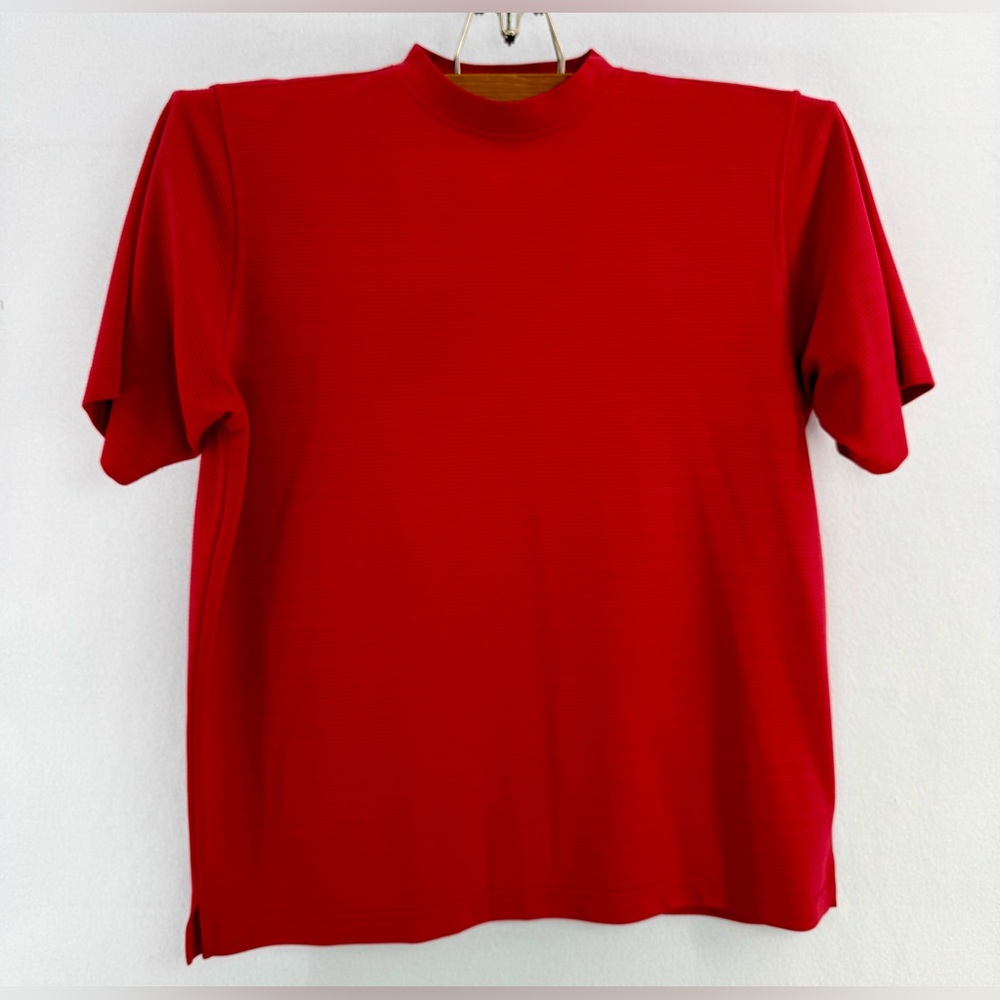 Men's Bugatchi Uomo Red Crew Neck Short Sleeve Shirt Textured Golf Ribbed Sz M